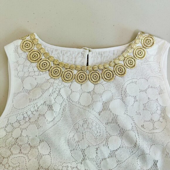 LILLY PULITZER LACE SLEEVELESS EMBROIDERED NECKLINE RESORT WHITE BLOUSE - Picture 3 of 7